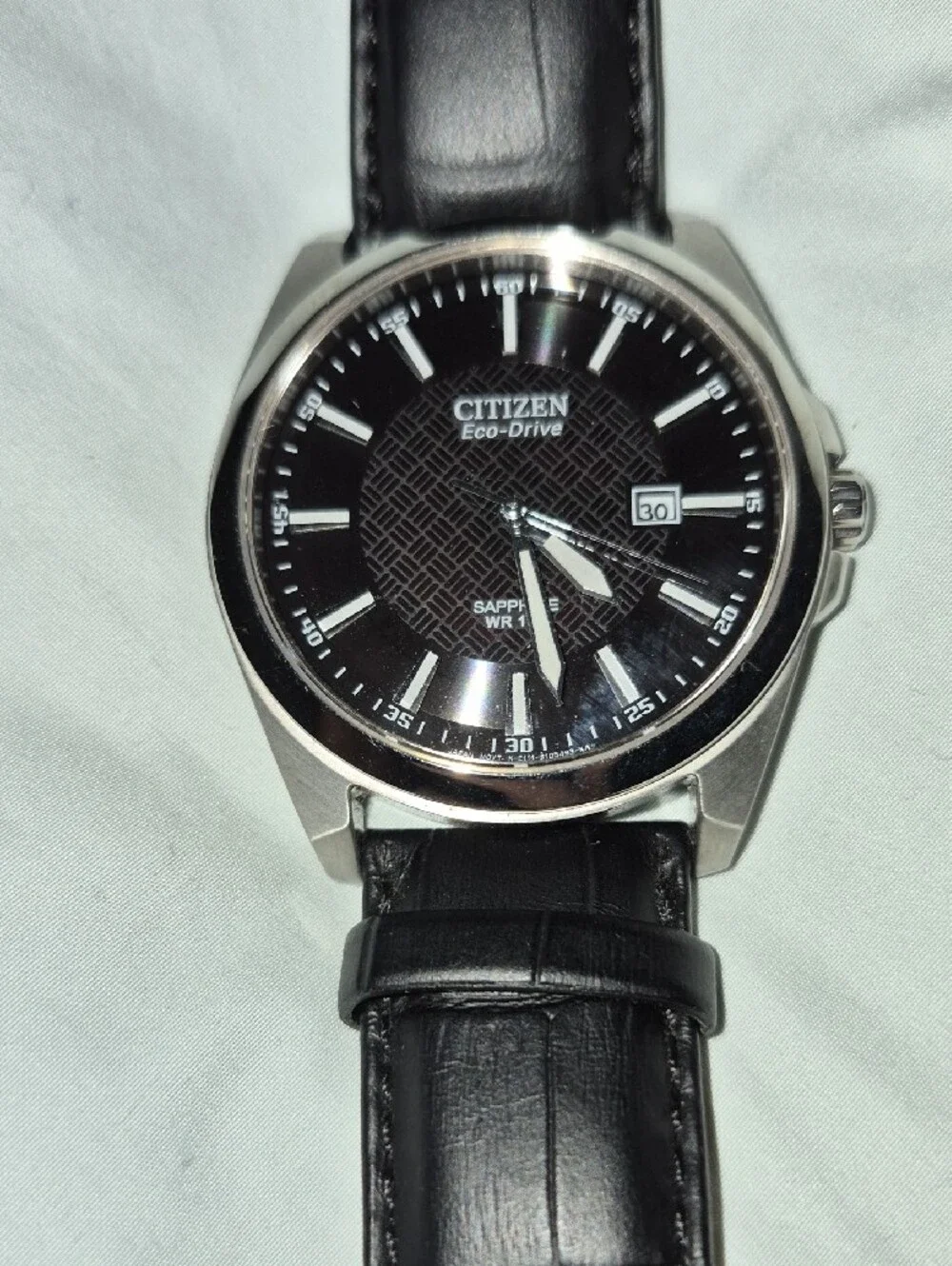 Citizen Black Dial Silver-Tone Case Men's Leather Strap Watch